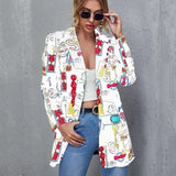 Vintage Letter Irregular Printing Blazer Women Jacket High Street Fashion New Plus Size Elegant Lady Coat American Stylish