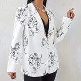 Vintage Letter Irregular Printing Blazer Women Jacket High Street Fashion New Plus Size Elegant Lady Coat American Stylish