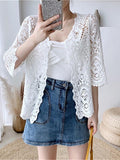 Women's Cardigan Sweater Jumper Crochet Knit Embroidered Hole Solid Color Open Front Stylish Casual Daily Going out Summer Spring White Beige One-Size