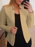 Women's Blazer Solid Color Classic Office / Business Long Sleeve Coat Spring Fall Causal Open Front Regular Jacket Light Pink