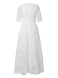 Women's Lace Dress Cutout Eyelet Pure Color Casual Dress Swing Dress Long Dress Maxi Dress White Half Sleeve Fall Spring V Neck Weekend S M L XL 2XL 3XL