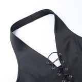 Women's Crop Top T-shirt Tie Back Halter Top Tee Punk Goth Y2K Clubwear Street Style Summer