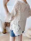 Women's Cardigan Sweater Jumper Crochet Knit Embroidered Hole Solid Color Open Front Stylish Casual Daily Going out Summer Spring White Beige One-Size